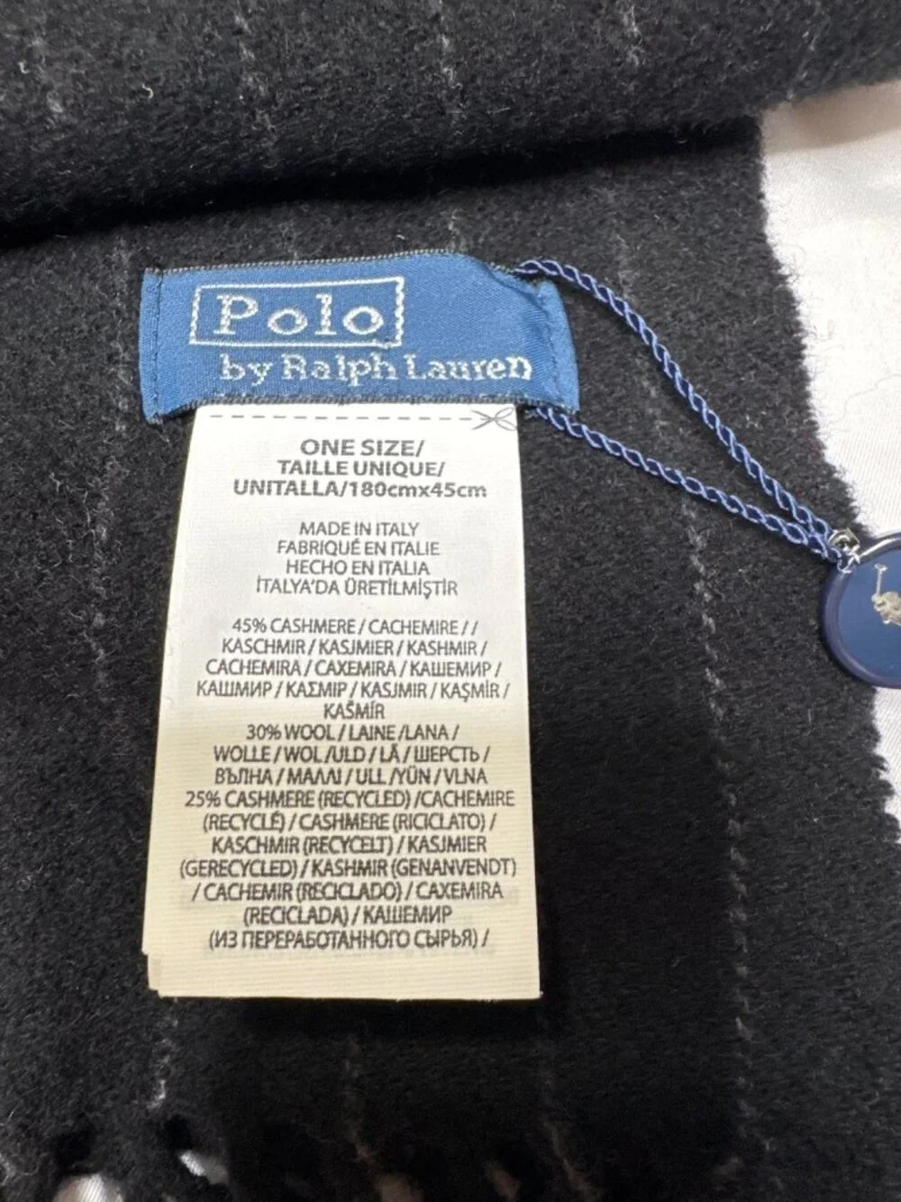 NWT Polo Ralph Lauren Pinstripe Wool Scarp Black Grey Size One Size (2QTY)